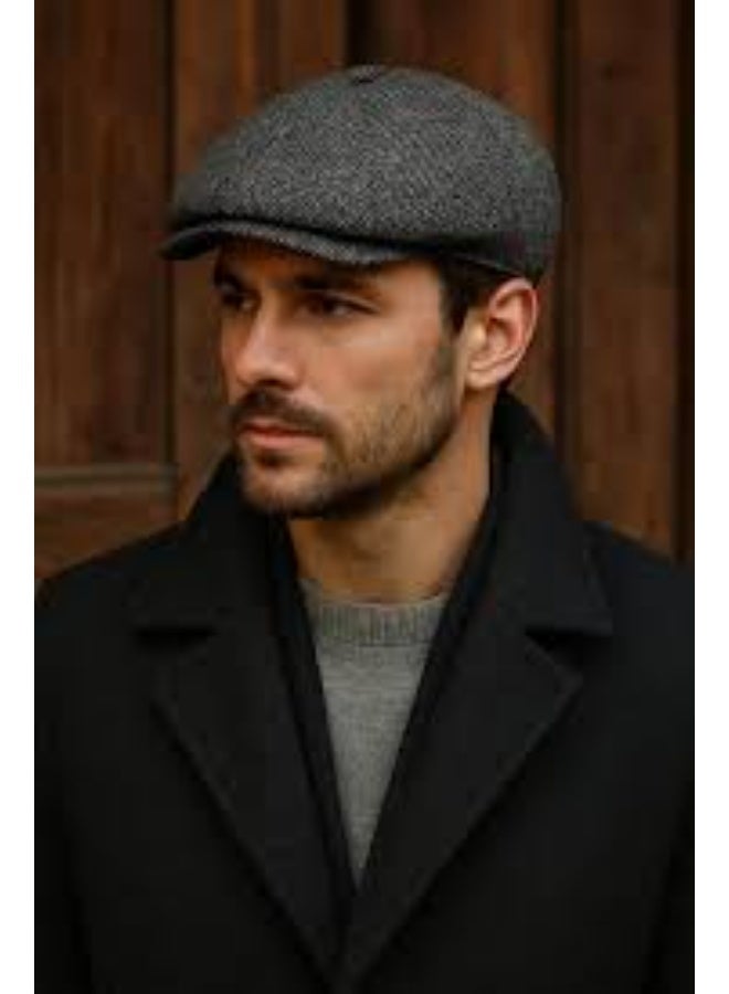 كاب رجالي كلاسيكي بتصميم هيرينجبون صوفي - أنيق للشتاء والمناسبات اليومية، خامة صوف مُمزجة عالية الجودة، بطانة مبطّنة لراحة حرارية، حافة مُدعّمة هدية مثالية للرجل العصري والأنيق - Image 4